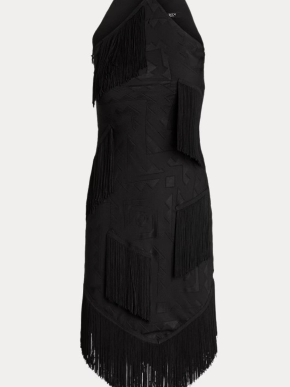 Ralph Lauren Black One-Shoulder Fringe Jacquard Dress